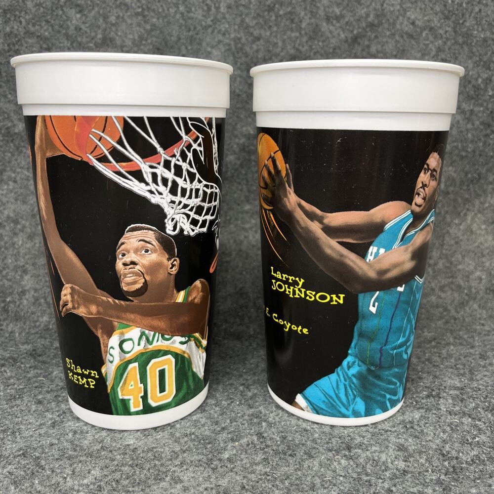 1995 McDonald's NBA All Star Cups Larry Johnson Shawn Kemp Set of 2 Excellent